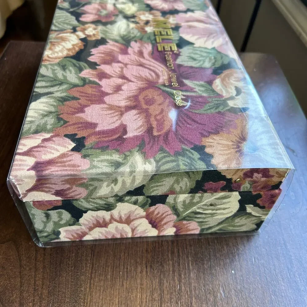 New! Mele Vintage Jewelry Box Pink Floral Fabric covered
